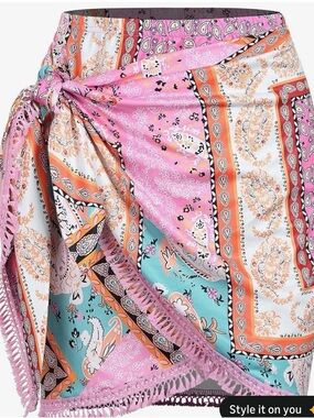 Women’s Pink Paisley Wrap Sarong Swim Cover-Up